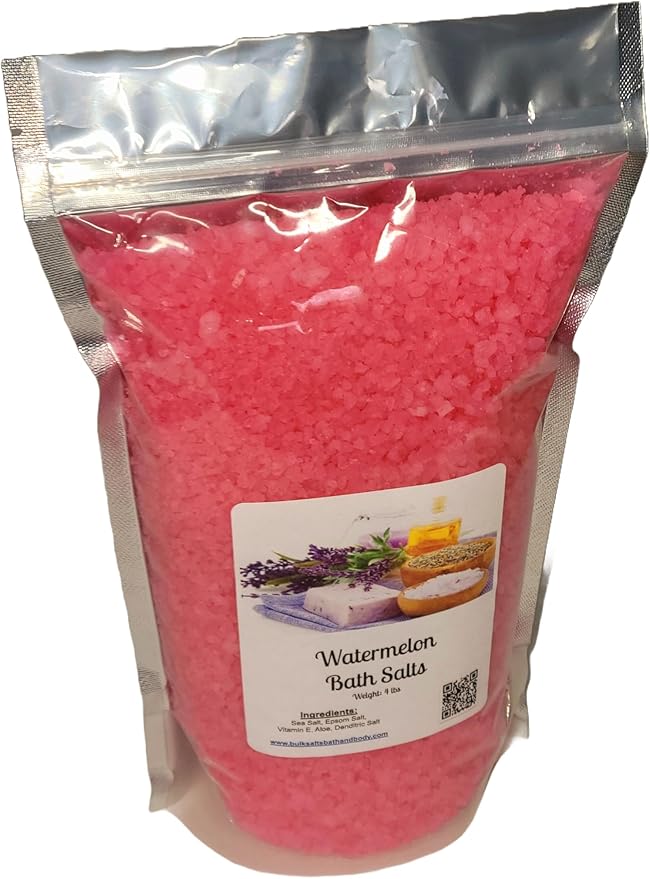 Bath Salts | 4lb Bag (64oz.) | Choose Your Scent | Epsom Salt | Sea Salt| Bathing | Body Care | Beauty | Relaxation | Spa | Pedicure | Manicure | Soak (Watermelon)
