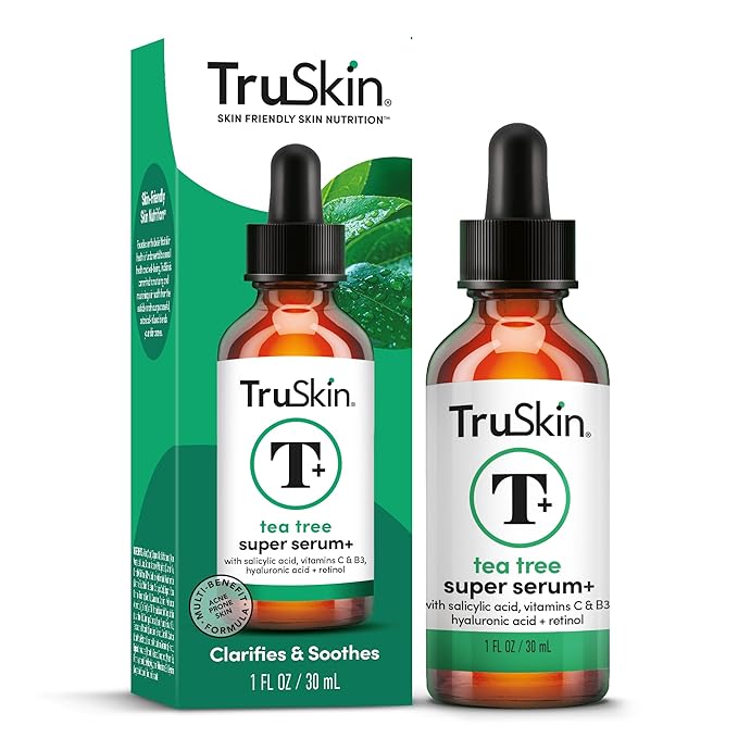 TruSkin Tea Tree Oil Acne Treatment Serum for Face - Salicylic Acid, Niacinamide, Vitamin C & Retinol - Clarifying Super Facial Serum for Acne-Prone Skin & Pores, 1 Fl Oz