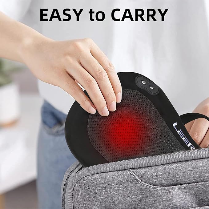 LEERCON Shiatsu Back Massager for Pain Relief Deep Tissue, with Heat Cordless Portable Back and Neck Massager, 3D Kneading Lower Back Electric Massage Pillow for Holiday Gifts for Men Women