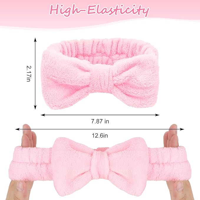 Ondder Spa Skincare Headband for Women - Pink & Beige Bow Design, Makeup & Face Wash Hair Band,8 Pack