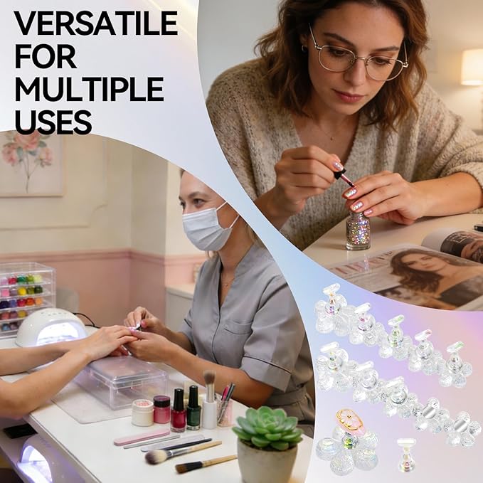 Nail Stand for Press On Fake Nails Painting Display Practice, Powerful Magnetic Nail Holder for Design, Flower Nail Stand with 200 PCS Double-Sided Tapes, Nail Tools for Home Salon