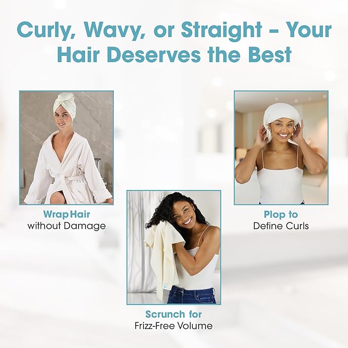 Hair RePear The Ultimate Hair Towel – Generous 29" x 45" Premium Cotton Hair Towel, Anti-Frizz Microfiber Alternative, Reduces Breakage, Gentle Fast Drying, No-Slip Fit, Natural Greige