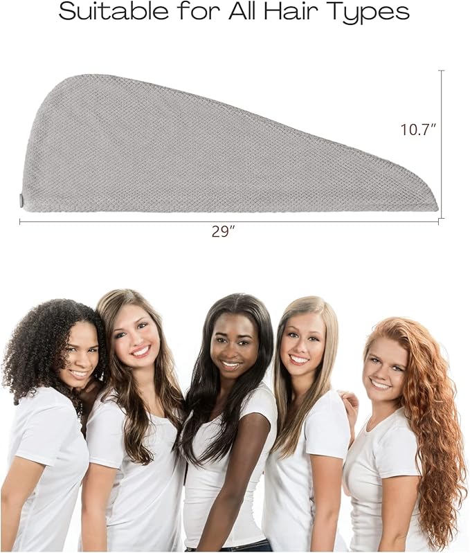 ROLSHOL Extra Large 4 Pack Microfiber Hair Towel Wrap for Women Super Absorbent & Quick Dry Hair Drying Towels with Button, Hair Turbans for Curly Hair Long & Short Hair - Anti-Frizz