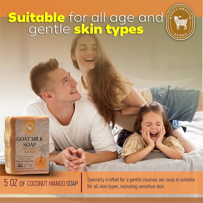 Honey Sweetie Acres Coco Mango Goat Milk Soap - Handmade 5 oz Bar, Made with Natural Ingredients, Moisturizing & Gentle, Made in the USA
