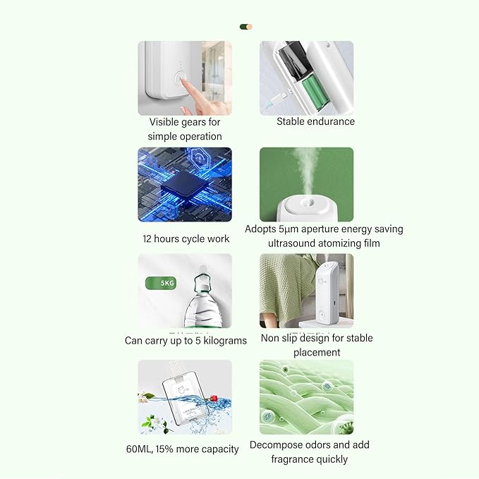 Automatic Essential Oil Diffuser, Wall Mount Standing Scent Fragrance Dispenser with Timed Misting Customized Scents Quiet Electric Air Freshener Spray Dispenser for Bathroom