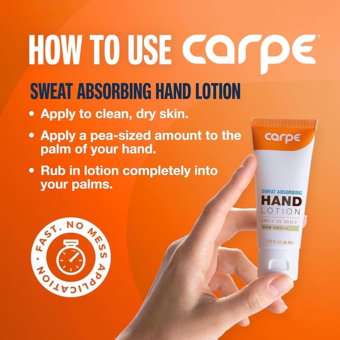 Carpe Sweat Absorbing Hand Lotion (Pack of 2) A dermatologist-recommended smooth lotion that helps stop hand sweat, great for hyperhidrosis or excessive sweat (Warm Vanilla)