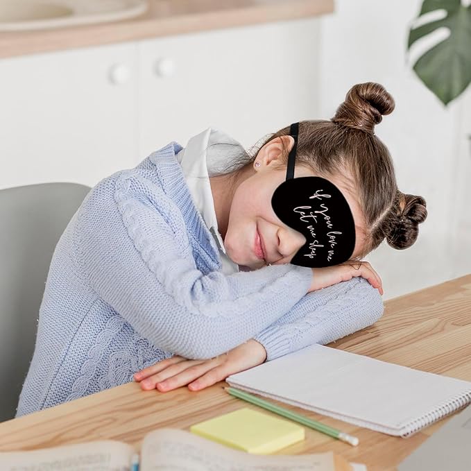Let Me Sleep Silk Eye Mask for Sleeping,Funny Sleep Mask, Black Pink Couple Blindfold Adjustable Strap Night Sleep Mask for Women Girls, Airplane Travel Nap, Pink Love Me Sleeping Mask Eye Cover
