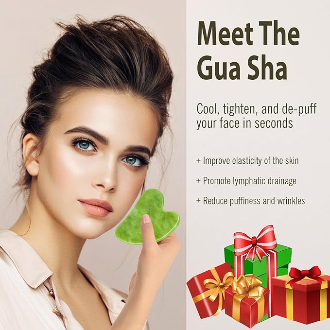 Disemot Gua Sha Facial Tools, Natural Anti-Aging Jade Beauty Skin-Care Tool, GuaSha to Rejuvenate Facial Skin Cooling, Slimming & Firming, Great as Stocking Stuffers