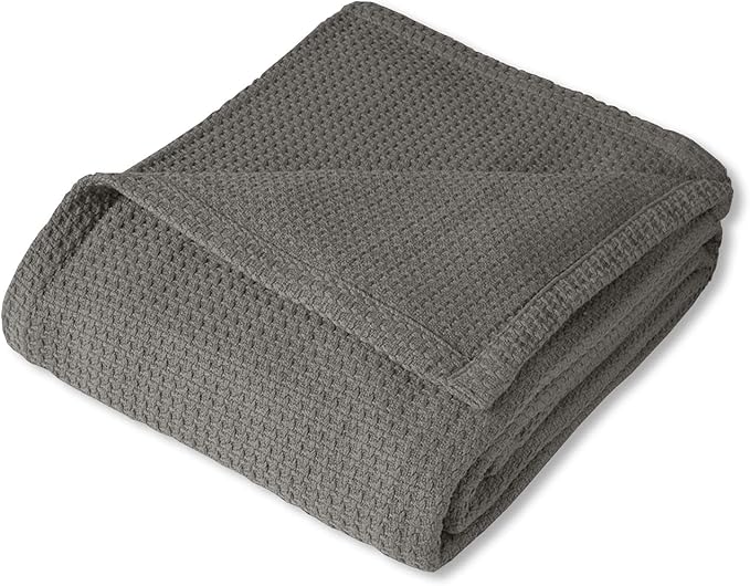 Sweet Home Collection 100% Fine Cotton Luxurious Basket Weave Blanket, Dark Gray Full/Queen