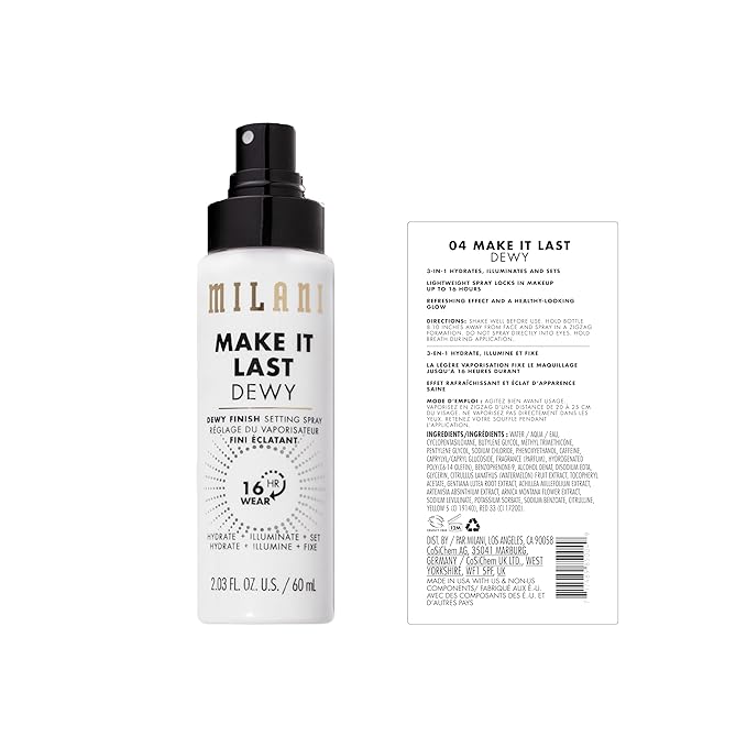 Milani Setting Spray + Primer, Make It Last Original - Natural Finish with Niacinamide for Hydration & Make It Last Dewy - Dewy Finish Moisturizing Formula for Glow on the Go - 2 Pack
