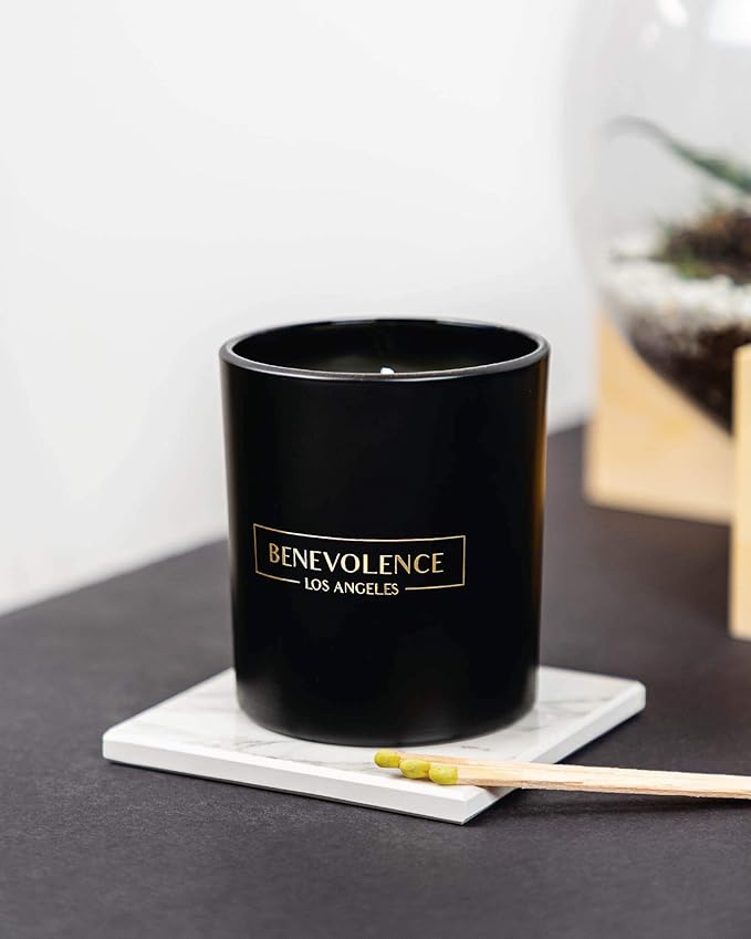 Benevolence LA Lavender & Lilac Scented Candle | Soy Christmas Candles, Black Holiday Candle for Home | Gifts for Women and Men | Home Fragrance | Aromatherapy | Bathroom Freshener | 8oz, 45 Hour Burn