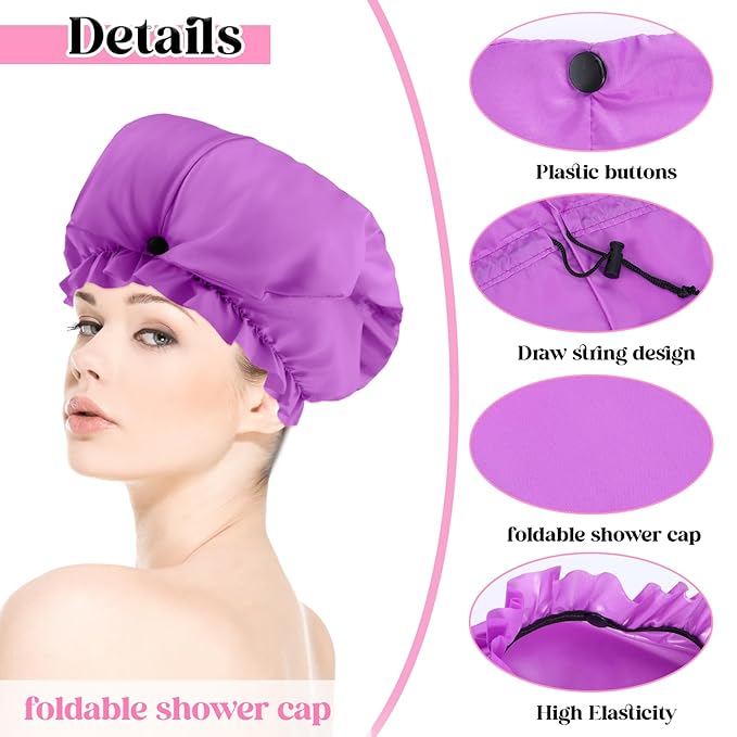 2 Pcs Large Shower Cap for Braids, Extra Long Shower Cap for Women Long Hair & Locs, Waterproof Hair Bonnets for Dreadlocks Drawstring Bath Caps for Women & Men (Blue, Purple)