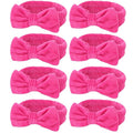 Semato 8 Pcs Hot Pink Spa Headband for Washing Face and Makeup Bridesmaid Proposal Gifts Pink Party Favors for Women Coral Fleece Skincare Headbands Elastic Bow Head