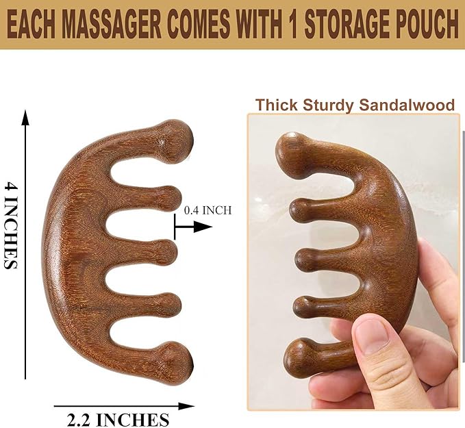Wooden Scalp Massager for Scalp Gua sha, Massage Comb, Wooden Head Massager - Sandalwood