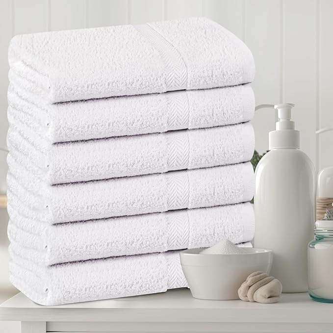 Towel and Linen Mart 100% Cotton White 6 Pack Medium Bath Towel Set, Quick Dry, Super Absorbent, Light Weight, Soft Feel, Premium Towels for Hotel, Spa and Bathroom (24 X 48 6 Pack White)