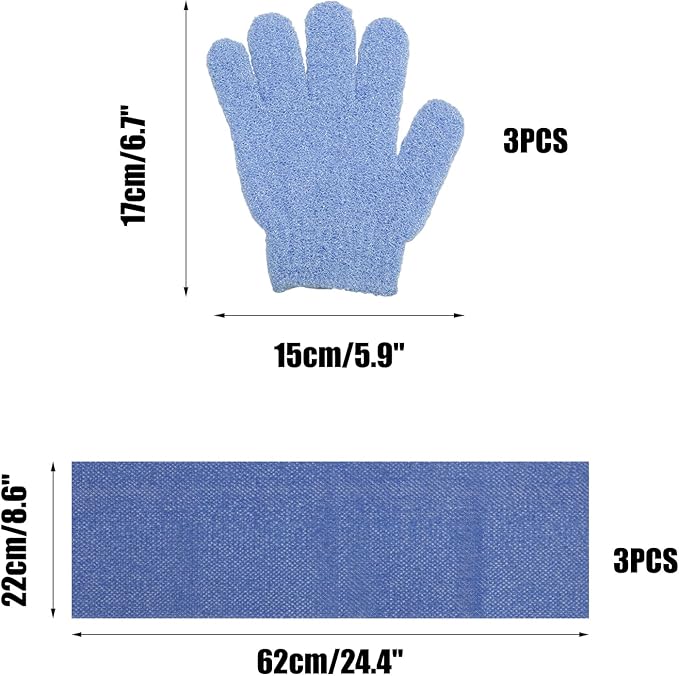 6 Pack African Net Sponge Exfoliating Glove Set, 3 Pairs Shower Gloves and 3 Long Net Body Scrubber Back Scrubber for Deep Cleansing & Smooth Skin