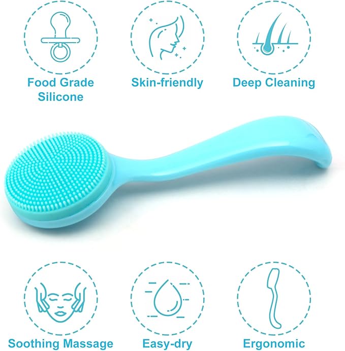 HINZIC Silicone Manual Facial Cleansing Brush, Skin Friendly Waterproof Face Cleaning Scrubber Exfoliator Cleanser for Blackheads Whiteheads Makeup Residues Removal- Blue