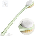 Back Scrubber for Shower with Long Handle, Dual-Sided Bath Brush with Soft Bristles & 150D Exfoliating Cloth, Anti-Slip Grip, Lightweight Back Washer for Shower, Men & Women (Green)