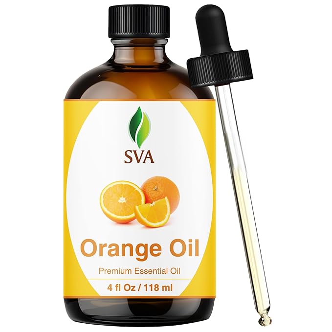 SVA Orange Essential Oil – 4 Fl Oz – 100% Natural Orange Oil - for Diffuser, Hair Care, Face, Skin Care, Aromatherapy, Scalp and Body Massage, Soap and Candle Making - with Dropper