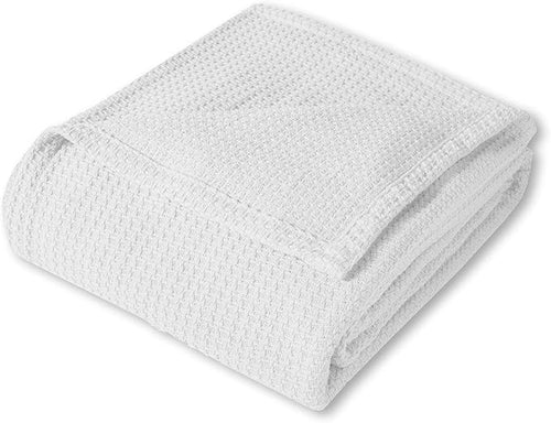 100% Fine Cotton Luxurious Basket Weave Blanket, White, King Size (Pack of 6)