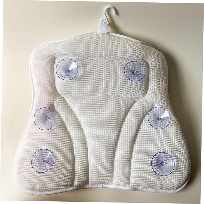 Bath Pillow for Tub with Suction Cups, Mesh Bath Neck Pillow 48x42x10cm, Non-Slip Breathable Spa Headrest for Relaxing Bathing Experience