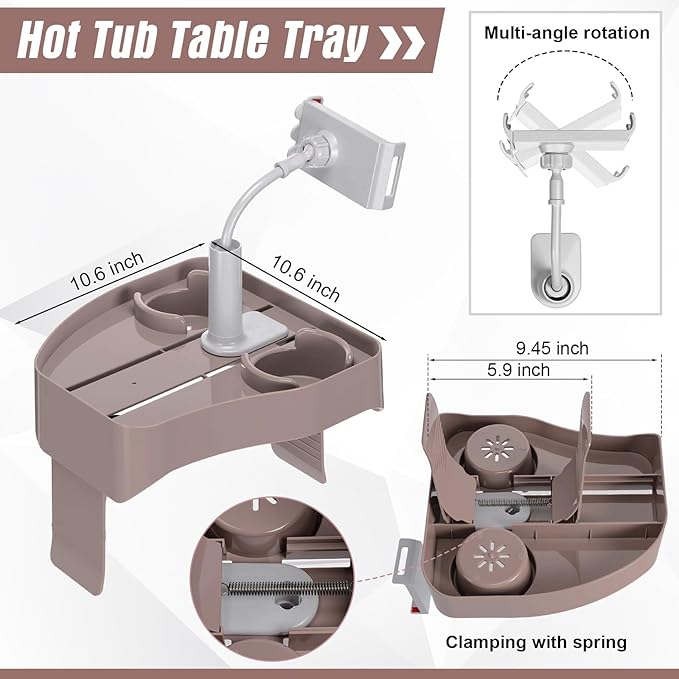 Lewtemi 2 Pcs Hot Tub Table Tray with Adjustable Phone Holder and 2 Cup Holders Bath Pillow Spa Headrest Pillow with Suction Cup Hot Tub Accessories for Outdoor Inflatable Pool