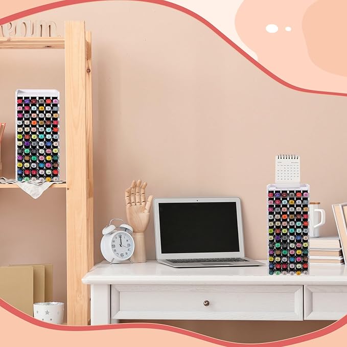 2 Pack Marker Storage Organizer Marker Organizer for Desk Holder Art Paint Pen Rack with Removable Divider to Store Paint Brushes Pens Color Pencils(10.83 x 5.12 x 5.12)