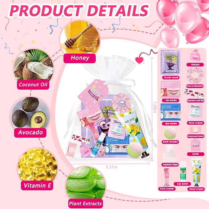 224 Pcs Spa Party Favors for Women, Include Facial Mask, Face Cream, Hand Creams, Lip Balms, Under Eye Patches, Lip Mask, Foot Bath Bombs, Sleepover Party Supplies Bulk Womens Gifts