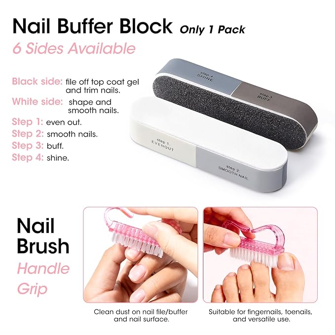 Gellen Nail Care Kit Manicure Tools Kit: Nail Strengthener and 2Pcs Nail File & Buffer 100/180, Cuticle Pusher Pen, Cuticle Oil & Remover, Fork | Nail Clipper & Brush