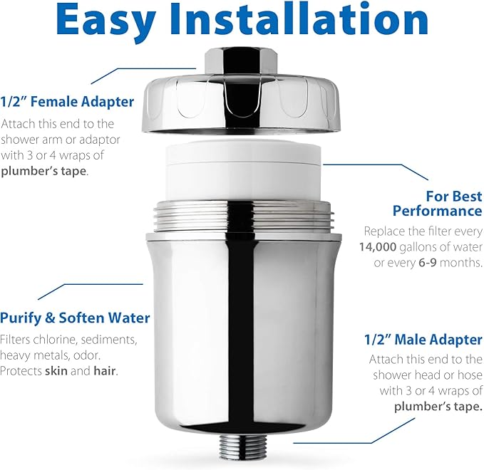 iSpring FSF1 33-Stage Universal Shower Filter Replacement Cartridge, Removes Chlorine, Sediment, Heavy Metal, and Odor, Improves Conditions of Skin, Hair, and Nails, High Output No Clog, White