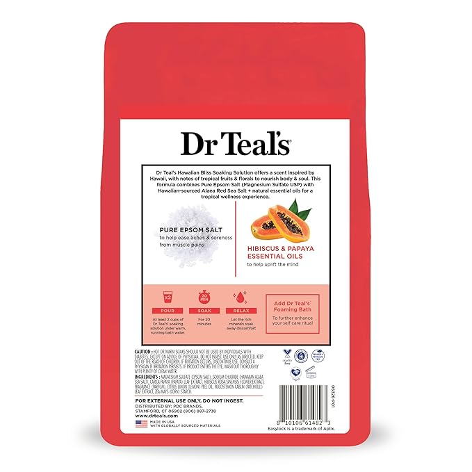 Dr Teal's Epsom Salt Magnesium Soak, Limited Edition Hawaiian Bliss, 3lbs (Pack of 2)