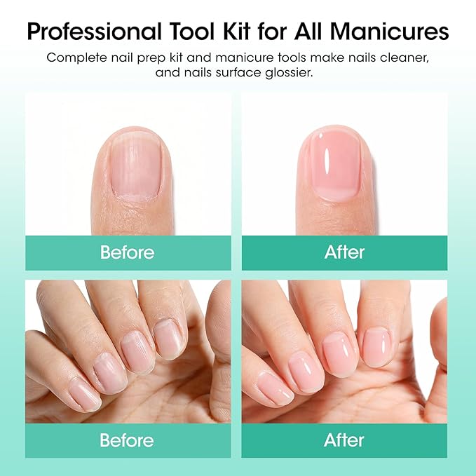 Gellen Nail Cleanser Pads 50PCS with 10PCS Manicure Tools Kit: Ceramic Cuticle Pusher Pen, Remover and Cuticle Oil Nail Prep Care Kit, Nail File 100/180, Polishing Buffer, Nail Clipper & Brush