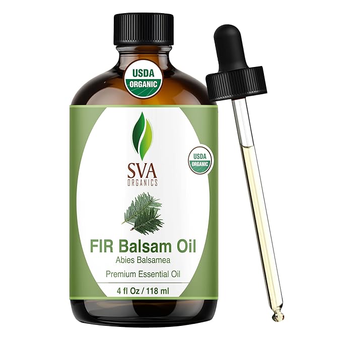 SVA Fir Balsam Essential Oil Organic – 4 Fl Oz – 100% Natural Organic Fir Oil - for Diffuser, Hair Care, Face, Skin Care, Aromatherapy, Scalp and Body Massage, Soap and Candle Making – with Dropper