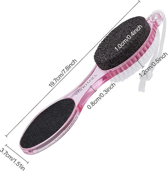 Foot Brush and Pumice Stone for Feet, 4-in-1 Foot File Callus Remover, Feet Scrubber Brush, Rasp and Sand Paper Pedicure Tools, Multi Purpose for Home Foot Care, 2 Pcs, Clear Black and Pink