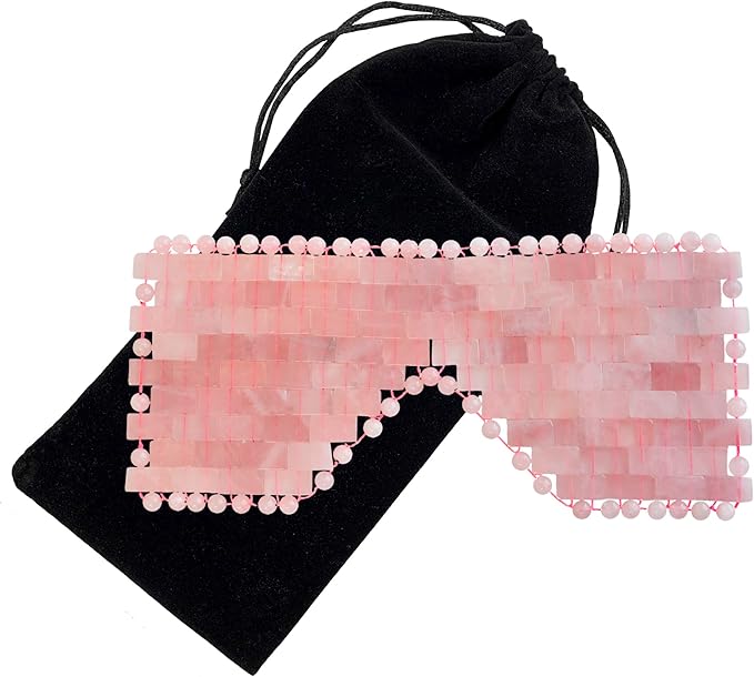 Eurow Luxe Natural Rose Quartz Eye Mask with Velvet Storage Pouch, Hot or Cold Therapy for Relaxation, Puffiness, Headaches, Stress Relief, Wellness, Skincare Routine, Meditation & Sleep