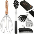 WOVTE Back Scratcher and Scalp Massager Kit – 4 in 1 Telescoping Back Scratcher for Men, 12 Fingers Head Massager for Stress Relief, Mothers Day Fathers Day Birthday Gifts for Men Women Adult