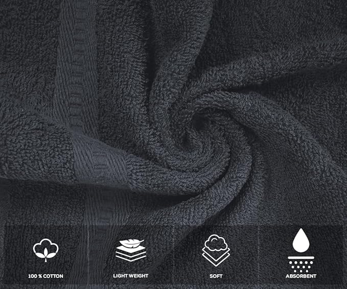 Premium 100% Cotton Hand Towels – Pack of 24, 16x27 Inch – Quick-Dry, Highly Absorbent Salon Towels for Hair Care, Gym, Spa & Bathroom – Charcoal Grey