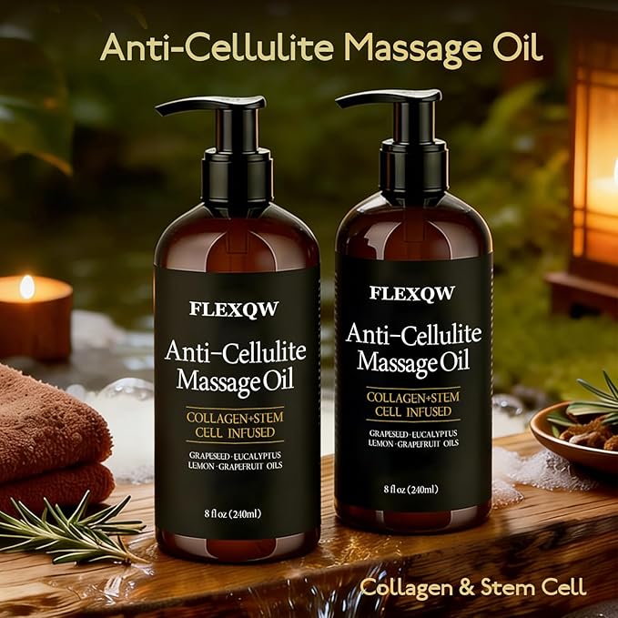 Anti Cellulite Massage Oil, Lymphatic Drainage Body Oil, Collagen Oil for Skin Tightening, Cellulite Remover for Legs, Natural Anticellulite Massage Oil for Massage Therapy