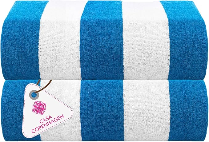 CASA COPENHAGEN Cabana Pool Towel 2Pcs 100% Egyptian Cotton Gift Set- Turquoise, 600GSM,35"x70",(Boxpack,Gift Ribbon, Set for Women & Men)