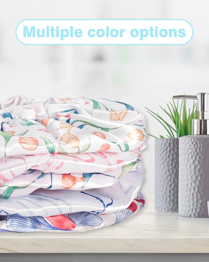 Aquior Shower Caps, Reusable Shower Cap for Women, Double Layer Waterproof Hair Cap, Large Size for All Hair Lengths Non-fading Bathing Shower for Ladies