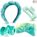 VELSCRUN Spa Headband, Makeup Face Wash Skincare Headbands, 5 Pcs Green Colorful Sponge Bow Tie Get Ready HairBand Facial Wristband Hair Clips Set, Stuff for Teen Girls Women Trendy Hair Accessories