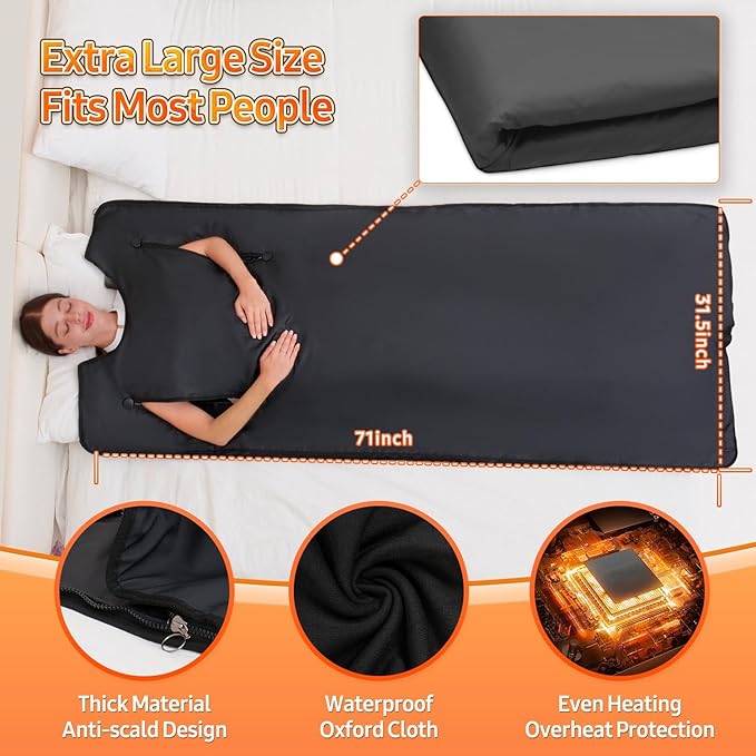 Infrared Sauna Blanket for Home: Portable Design Full Body Detox Therapy with Deep Heat Relaxation - Far Infrared Heating Adjustable 86-176℉ & 20-60 Min Timer 71 x 31.5 Inch PVC