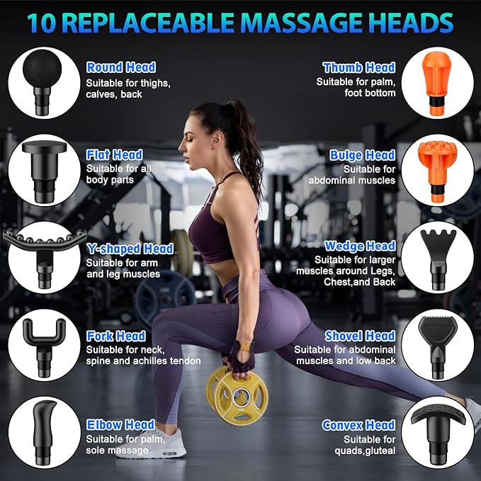 TOLOCO Massage Gun, Deep Tissue Back Massage for Athletes for Pain Relief, Percussion Massager with 10 Massages Heads & Silent Brushless Motor, Mothers Day Gifts, Carbon