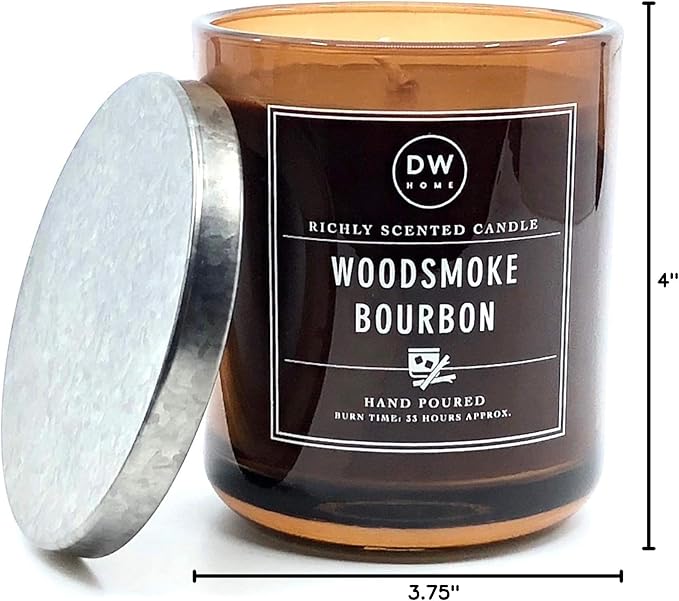 DW Home Woodsmoke Bourbon Candle for Home, 9 oz, Medium Single Wick Candle Jar, Up to 33H Burn Time, Luxury Scented Candle for Relaxation, Gifting, Home Decor