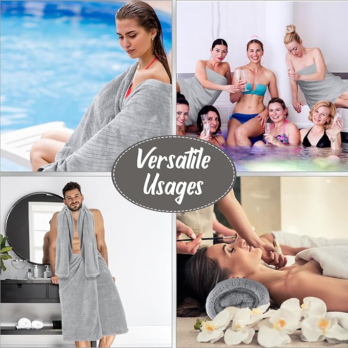 SmoothNovelty 16 Pack Microfiber Bath Towels Bulk 27'' x 60'' Oversized Size Bath Towel Highly Absorbent Extra Large Soft Drying for Beach Shower Summer Salon Sport Gym Party (Stripe,Grey)