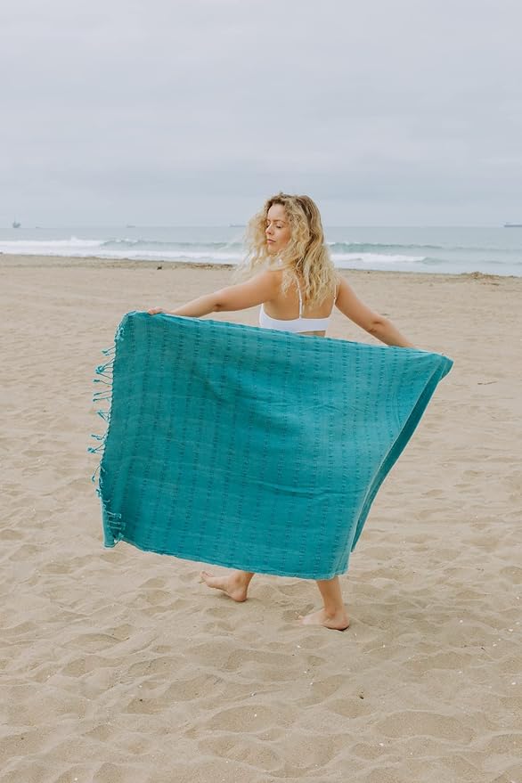 InfuseZen Stonewashed Turkish Bath & Beach Towel –100% Organic Turkish Cotton - Soft, Lightweight, Absorbent - Quick Dry, Sand Free - Swim, Pool, Shower, Travel - Peshtemal, Hammam Spa Towel - Teal