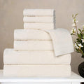 Superior Honeycomb Cotton Medium Weight Towels, for Guest Bath, Master Bathroom, Shower, Quick Dry, Adults, Home Essentials, Textured Waffle Border, Assorted Towel Set, 8 Piece Towel Set, Ivory
