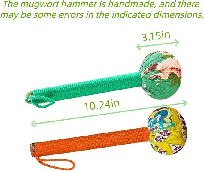 Mugwort Massage Hammer, Back Massager Hammer， Pain Relief Massager for Neck, Back, Shoulder & Body - Handheld Percussion Therapy Tool with US Design Patent,(Orange/Green)