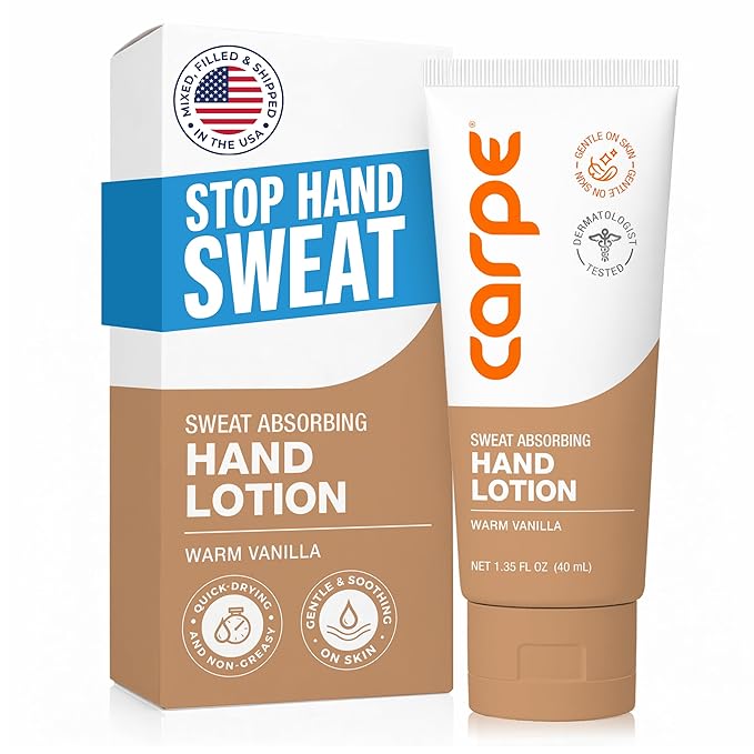 Carpe Sweat Absorbing Hand Lotion, A dermatologist-recommended, smooth lotion that helps stop hand sweat, Great for hyperhidrosis (Warm Vanilla)