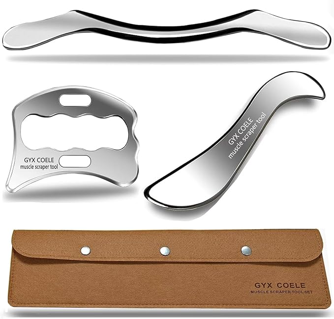 Muscle Scraper Tool Set, Stainless Steel IASTM Kit for Fascia Release, Scar Tissue Massage, Scraping Tool Physical Therapy(3 pcs)
